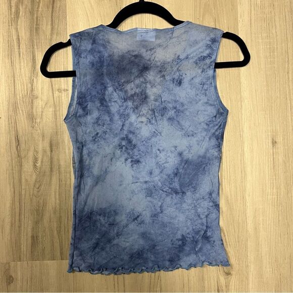 NWOT Vintage y2k stretchy mesh blue space dye top deep v - Picture 7 of 9